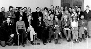 Claude Flament sitting to left of Henri Tajfel (from left, first row, 4th position) at the 1972 GM in Leuven